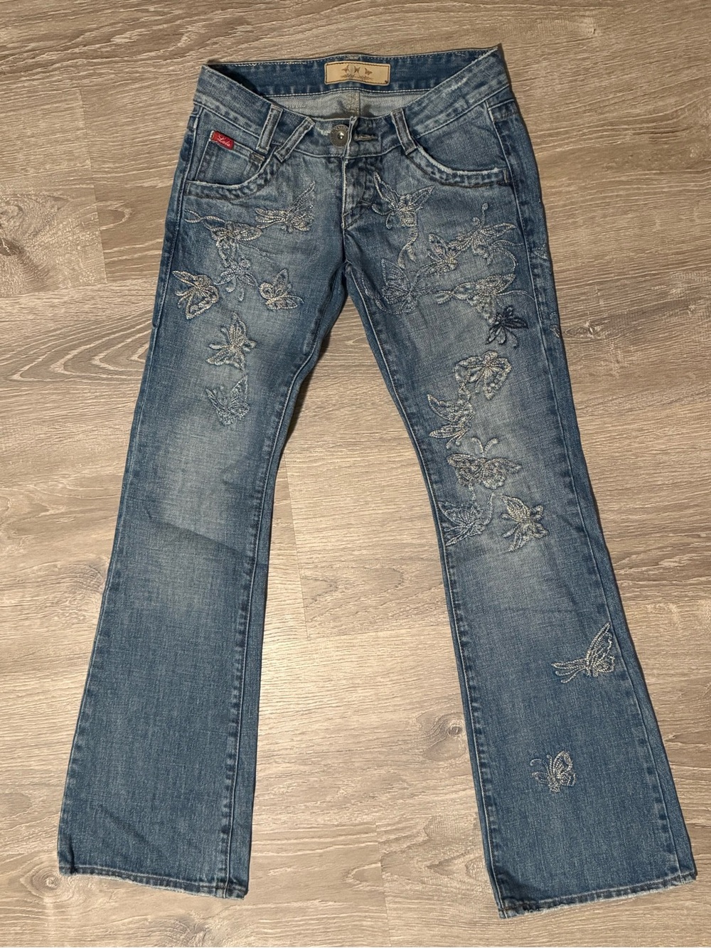 Miss Lola Embroidered Butterfly Blue Jeans